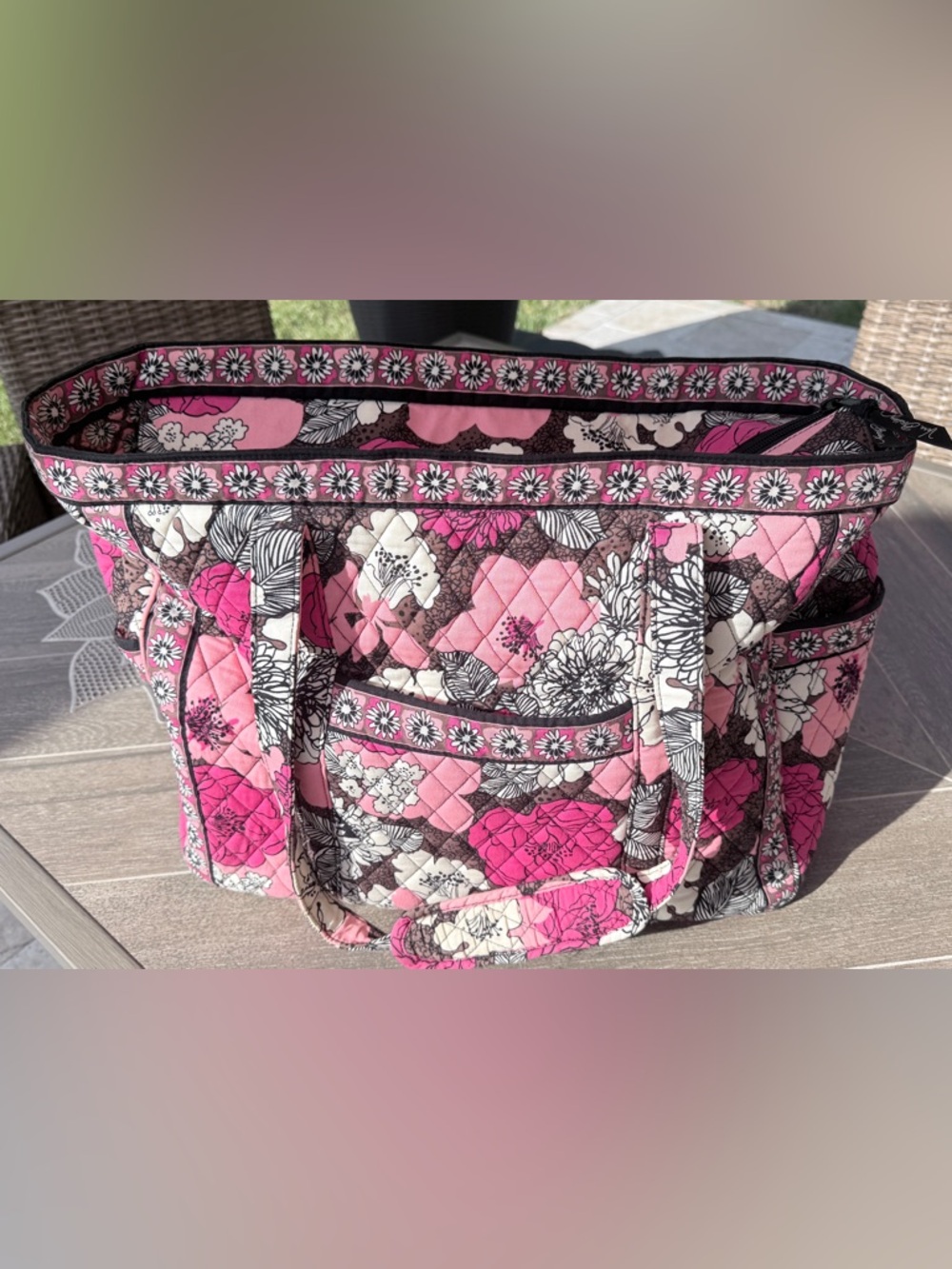 Vera Bradley Pink & Brown Floral Quilted Tote